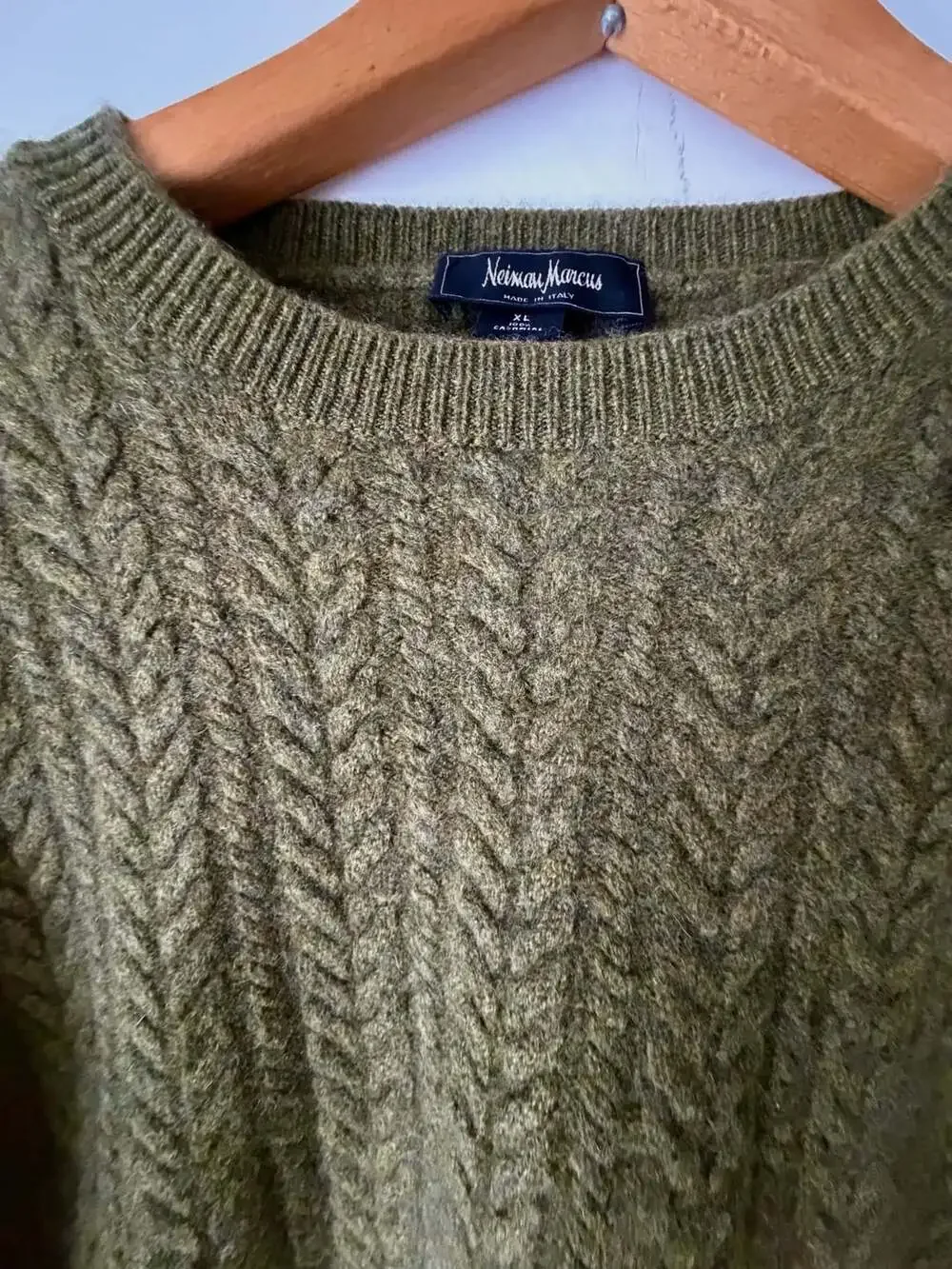 Neiman Marcus Cable Knit Sweater Size XL Green 100% Cashmere Made in Italy